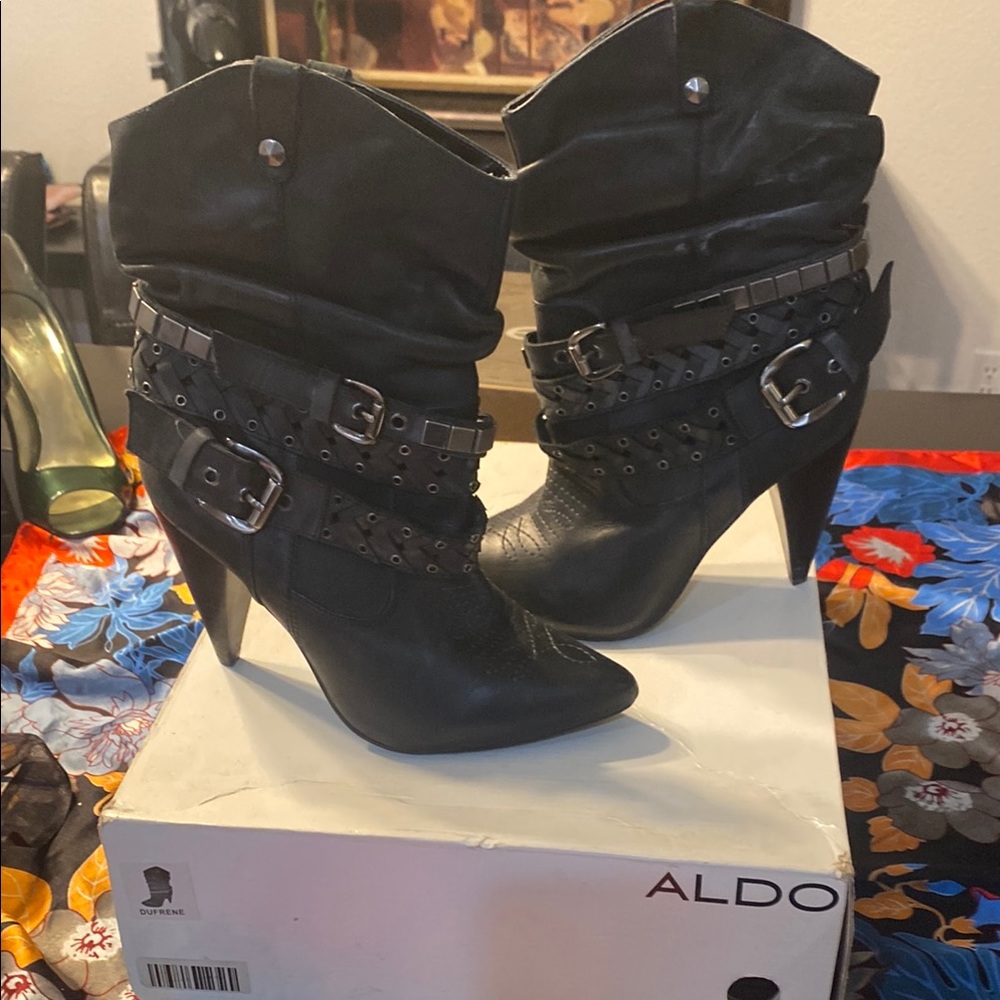 Aldo Black Studded Heeled Boots